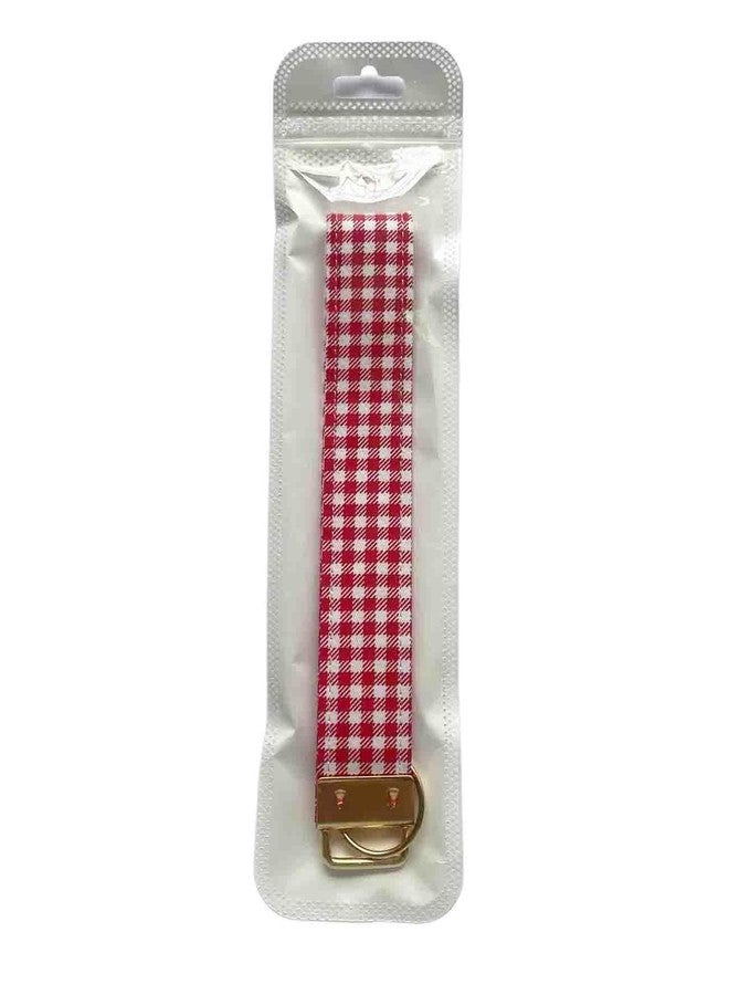 BattleTim Fabric Key Fob Wristlet Gingham and Floral Patterns Car Key Chain Holder Wristband for Women Girls (Red and White) - Image 3